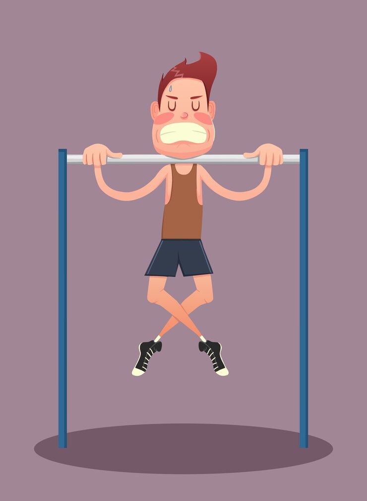 Vector concepto de fitness, deporte, salud, ejercicio, entrenamiento y estilo de vida - joven haciendo ejercicios en barra horizontal. ilustración vectorial