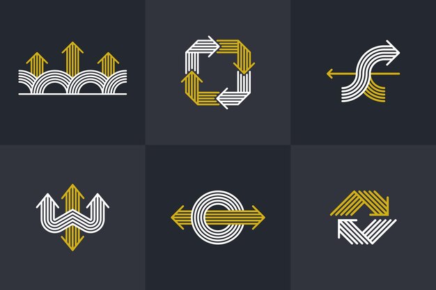 Concepto flechas logotipos vectoriales conjunto aislado flechas dobles símbolo pictogramas colección icono a rayas de flecha