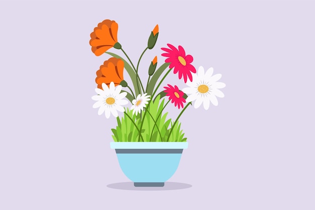 Concepto de flores en flor multicolor Ilustración de vector plano coloreado aislado