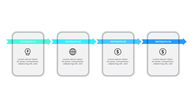 Concepto de flujo de trabajo para infografía con opciones de 4 pasos partes o procesos Visualización de datos empresariales