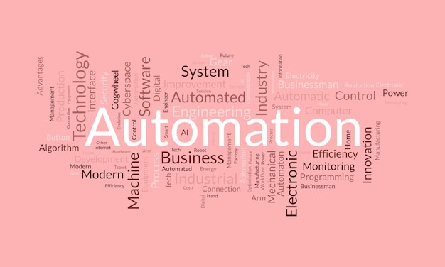 Vector concepto de fondo de nube de palabras para automatización sistema de producción de ingeniería de la industria de software electrónico de ilustración de vector de innovación de control de nube