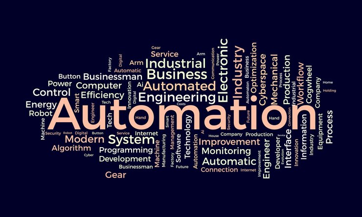 Vector concepto de fondo de nube de palabras para automatización sistema de producción de ingeniería de la industria de software electrónico de ilustración de vector de innovación de control de nube