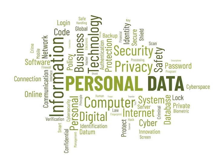 Vector concepto de fondo de nube de palabras para datos personales política de protección de seguridad digital utilizada para la ilustración del vector de seguridad personal de internet
