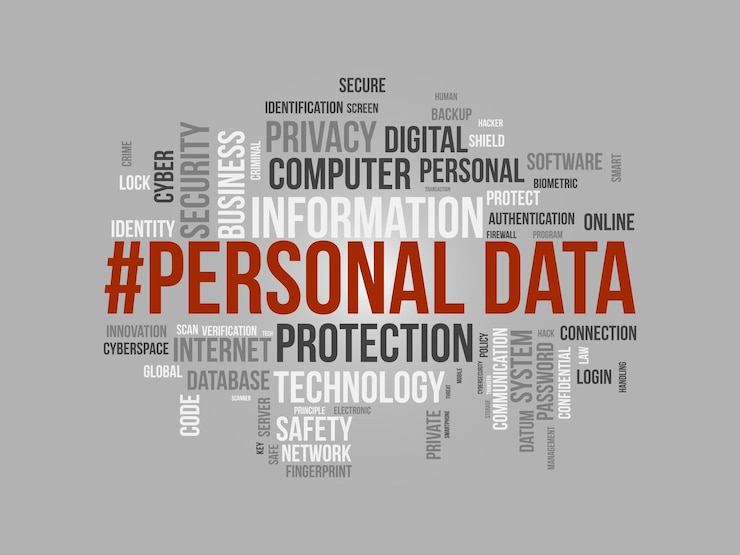Vector concepto de fondo de nube de palabras para datos personales política de protección de seguridad digital utilizada para la ilustración del vector de seguridad personal de internet