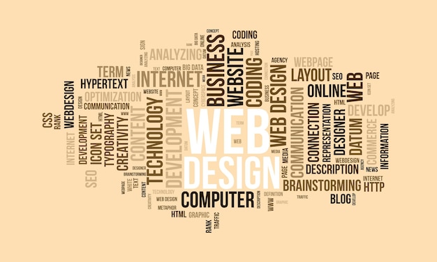 Concepto de fondo de nube de palabras para diseño web optimización de sitios web con ilustración de vector de concepto de rango de página web seo