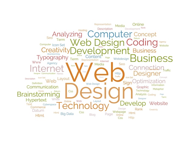 Concepto de fondo de nube de palabras para diseño web Optimización de sitios web con ilustración de vector de concepto de rango de página web seo