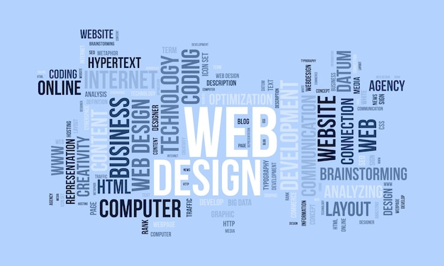 Concepto de fondo de nube de palabras para diseño web Optimización de sitios web con ilustración de vector de concepto de rango de página web seo
