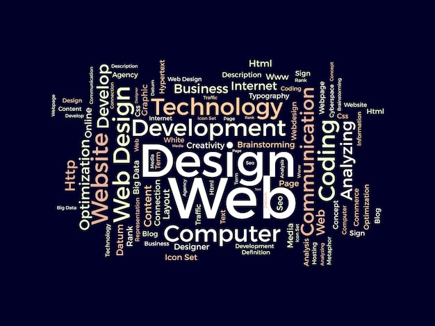 Concepto de fondo de nube de palabras para diseño web Optimización de sitios web con ilustración de vector de concepto de rango de página web seo