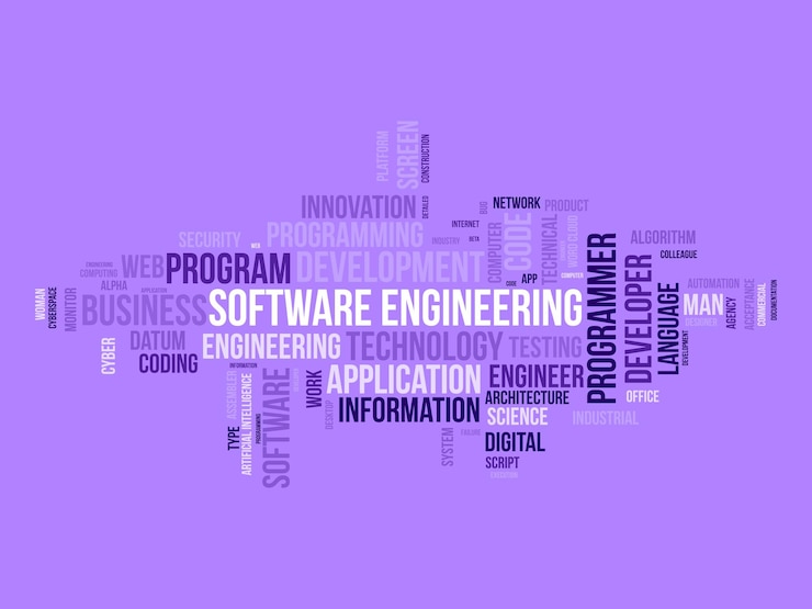 Vector concepto de fondo de nube de palabras para ingeniería de software programación de computadoras sistema de tecnología de nube desarrollo de ilustración vectorial de gestión de aplicaciones