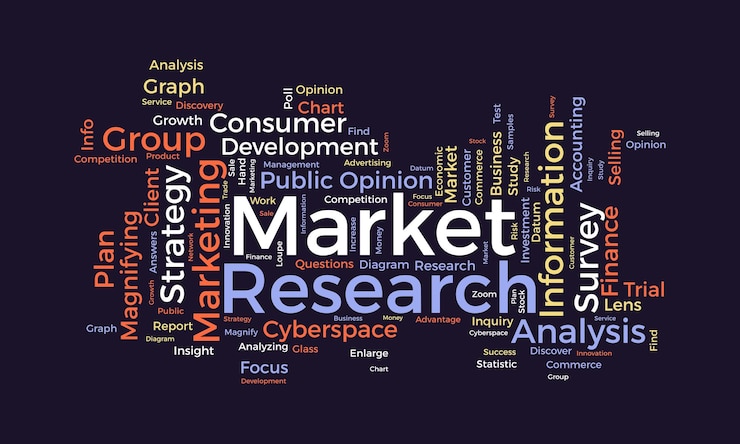 Vector concepto de fondo de nube de palabras para investigación de mercado análisis de estrategia empresarial para el desarrollo gráfico financiero estadística ilustración vectorial