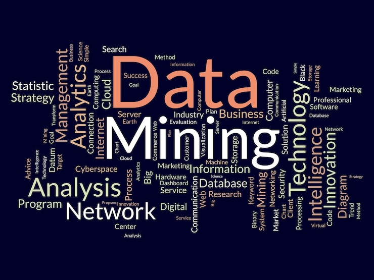 Vector concepto de fondo de nube de palabras para minería de datos minería de base de datos de tecnología de internet para ilustración de vector de gestión de software web