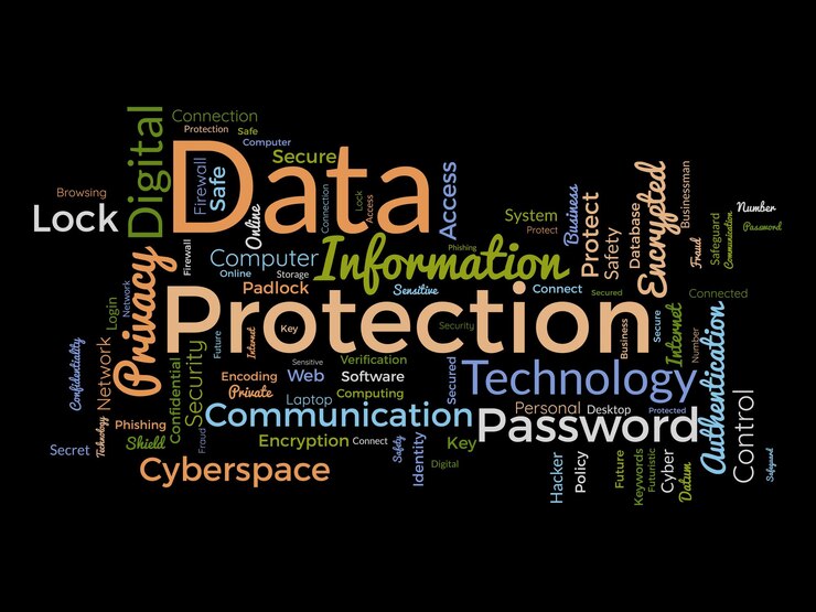 Vector concepto de fondo de nube de palabras para protección de datos cifrado de tecnología de red de seguridad digital de ilustración de vector de seguridad de nube cibernética