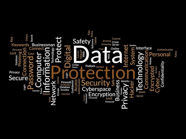 Vector concepto de fondo de nube de palabras para protección de datos cifrado de tecnología de red de seguridad digital de ilustración de vector de seguridad de nube cibernética