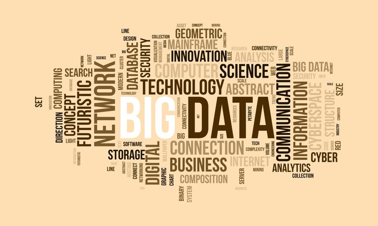 Vector concepto de fondo de nube de palabras para la red de tecnología de internet de big data con ilustración de vector de concepto de análisis de datos de nube