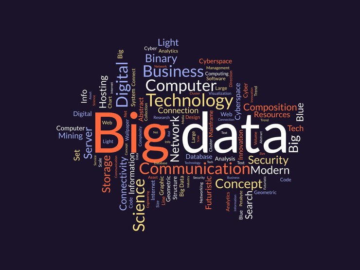 Vector concepto de fondo de nube de palabras para la red de tecnología de internet de big data con ilustración de vector de concepto de análisis de datos de nube
