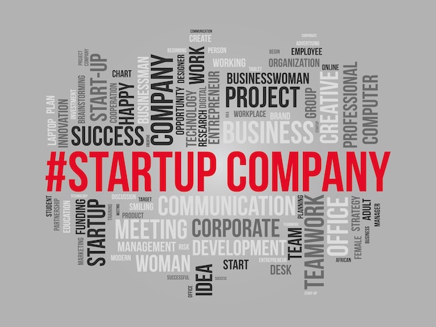 Concepto de fondo de nube de palabras para Startup Company Idea de emprendimiento Proyecto de innovación Oportunidad del plan corporativo Ilustración vectorial