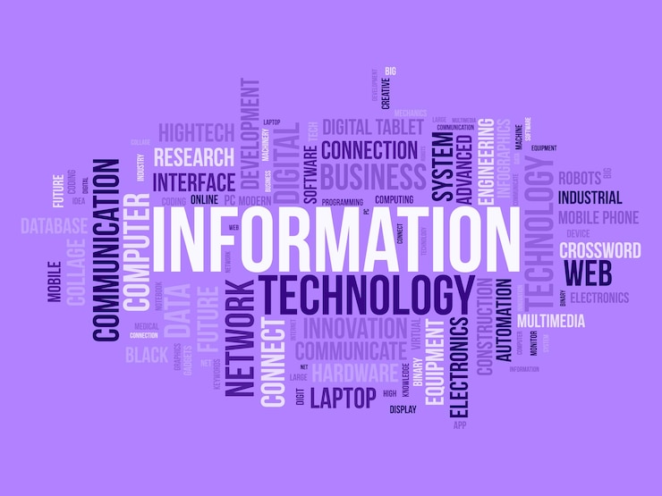 Vector concepto de fondo de nube de palabras para tecnología de la información uso del sistema de red informática para desarrollar habilidades de comunicación en internet ilustración vectorial