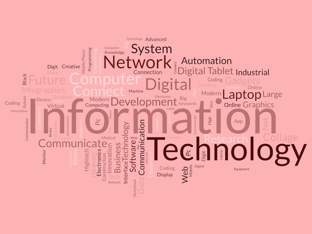 Concepto de fondo de nube de palabras para tecnología de la información Uso de sistemas de red informática para la comunicación en Internet Habilidades de desarrollo Ilustración vectorial
