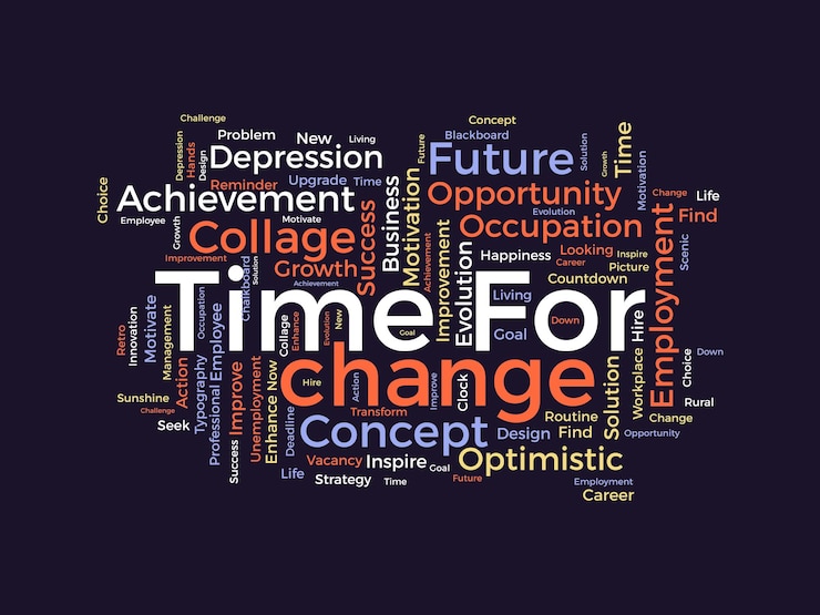 Vector concepto de fondo de nube de palabras para time for change logro de crecimiento empresarial con ilustración del vector de objetivo de la solución