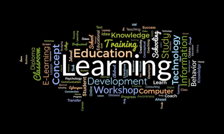 Vector concepto de fondo de nube de word para la lección de estudio de conocimiento de educación de aprendizaje para la ilustración de vector de concepto de formación de información