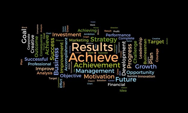 Concepto de fondo de nube de Word para Lograr Resultados Marketing crecimiento logro financiero resultado de ilustración de vector de desarrollo de negocios