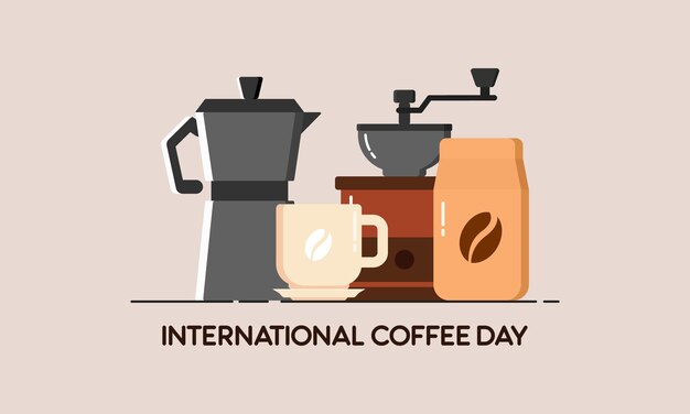 Concepto de fondo plano del diseño del día internacional del café