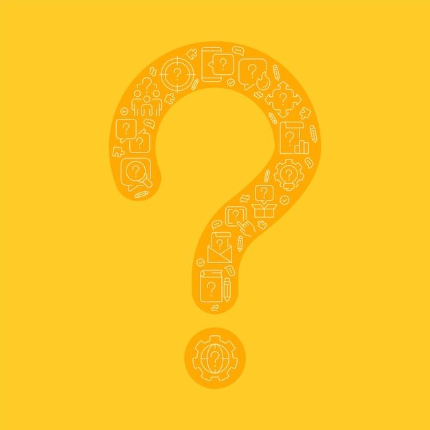 Concepto de forma perfecta de píxeles de signo de interrogación lleno de iconos lineales editables