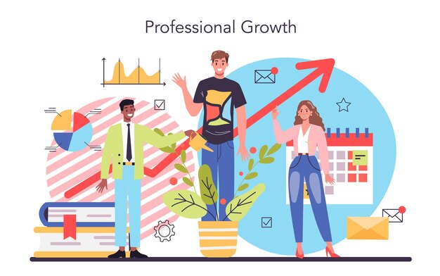 Concepto de formación del personal Gestión del personal empresarial y crecimiento de los empleados Matrícula profesional escuela de negocios Formación empresarial en línea Ilustración de vector plano aislado