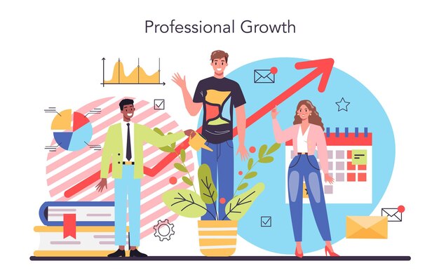 Concepto de formación del personal gestión del personal empresarial y crecimiento de los empleados matrícula profesional escuela de negocios formación empresarial en línea ilustración de vector plano aislado