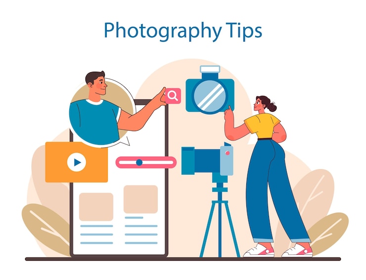 Vector concepto de fotografía creativa que mejora la narración visual a través de técnicas de cámara y composición