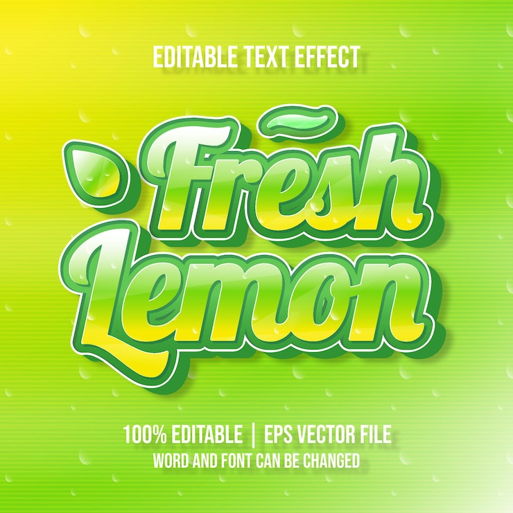 Vector concepto de fruta de efecto de texto editable de limón fresco vector premium