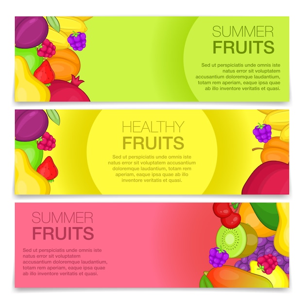 Vector concepto de frutas banners, estilo de dibujos animados