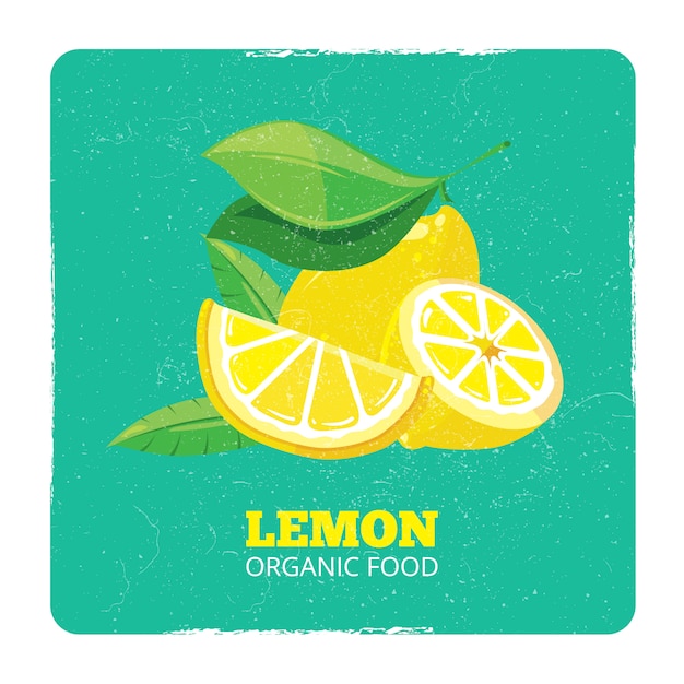 Concepto de frutas orgánicas - tarjeta de limones frescos grunge