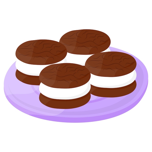 Vector concepto de galletas rellenas con sabor a vainilla galletas de chocolate y crema vector símbolo de comida rápida basura