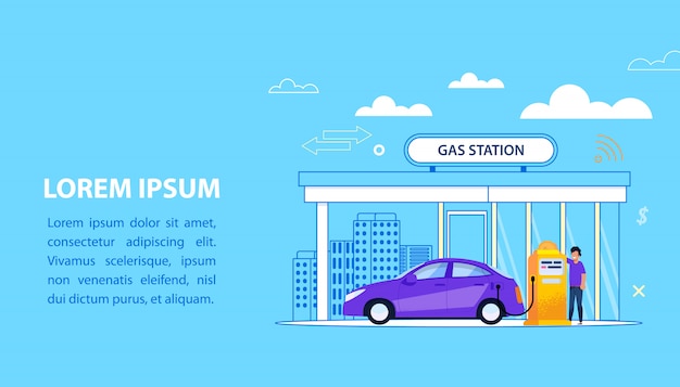 Vector concepto de gasolinera. ilustración de servicio de combustible de coche