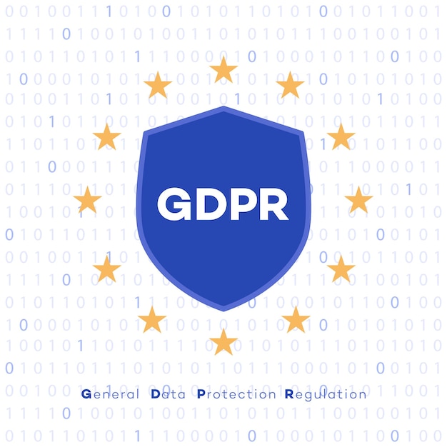 Concepto GDPR Reglamento general de protección de datos Bandera de la UE Ilustración vectorial 10 pasos