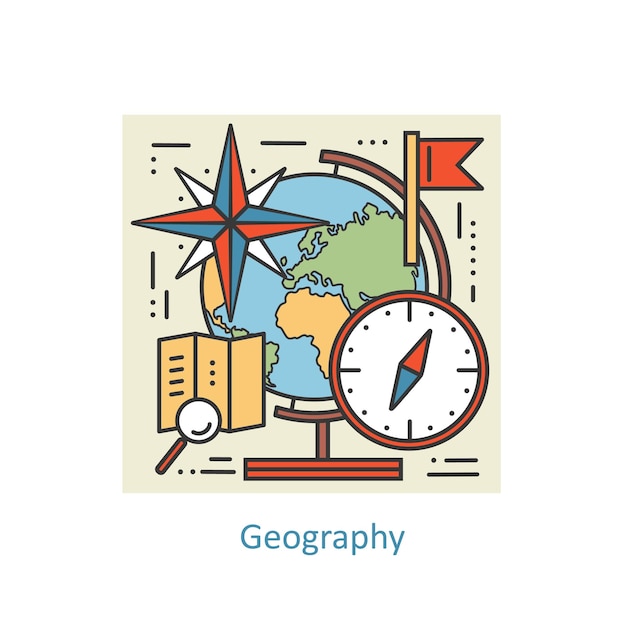 Concepto de geografía de línea delgada de color moderno para la universidad escolar y la formación