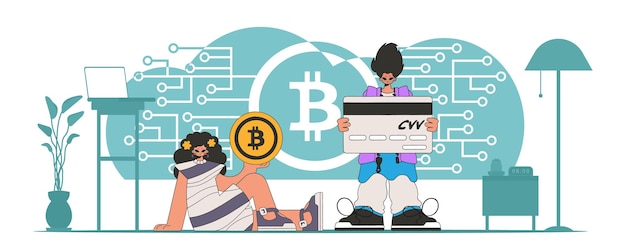 Concepto de gestión de criptomonedas Un equipo de personas interactúa con criptoactivos