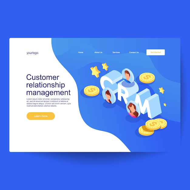 Concepto de gestión de la relación con el cliente. Negocio de vector marketing saliente en diseño isométrico.