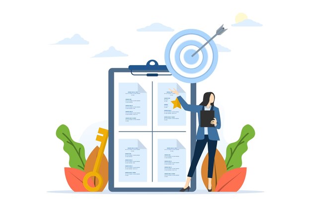 concepto de gestión del rendimiento con personas que establecen metas y objetivos para el desarrollo profesional
