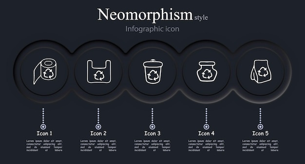 Vector concepto de gestión de residuos y reciclaje contenedores de reciclaje sostenibles ecológicos clasificación del entorno concepto de reciclaje estilo de neomorfismo icono de línea vectorial para empresas