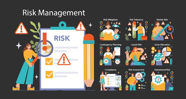 Vector concepto de gestión de riesgos soluciones empresariales estratégicas para el manejo de la incertidumbre análisis de control