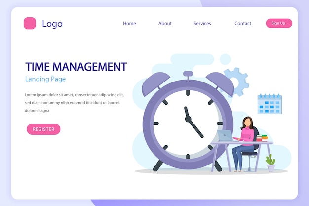Concepto de gestión del tiempo Plantilla de vector plano Estilo adecuado para el fondo de la página de destino web