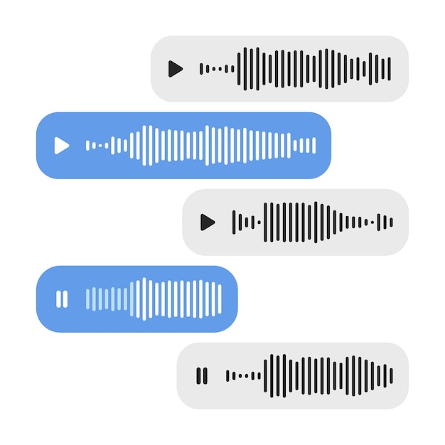 Concepto de grabación de audio conjunto de mensajes de voz grabar mensaje de voz para correspondencia telefónica mensajes de voz con onda de sonido para chat en redes sociales ilustración vectorial sobre un fondo blanco