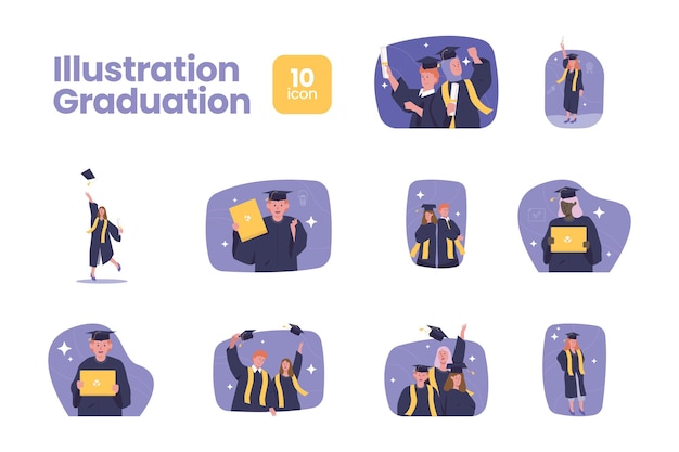 Concepto de graduación 2D Diseño de ilustraciones de iconos modernos