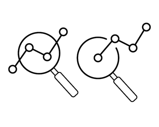 Concepto de gráficos de negocios de búsqueda de iconos de línea delgada de vector analítico para sitio web o aplicación de infografía