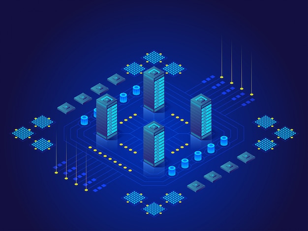 Concepto de gran procesamiento de datos, estación de energía del futuro