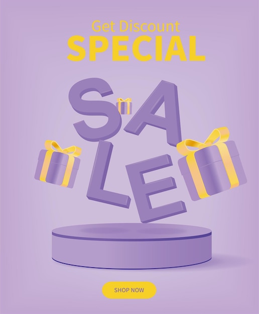 Concepto de gran venta especial realista en 3D con cajas de regalo