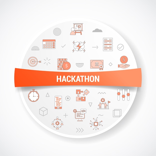 Concepto de hackathon con concepto de icono con forma redonda o circular