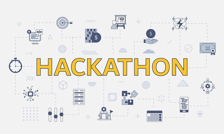 Vector concepto de hackathon con conjunto de iconos con gran palabra o texto en el centro